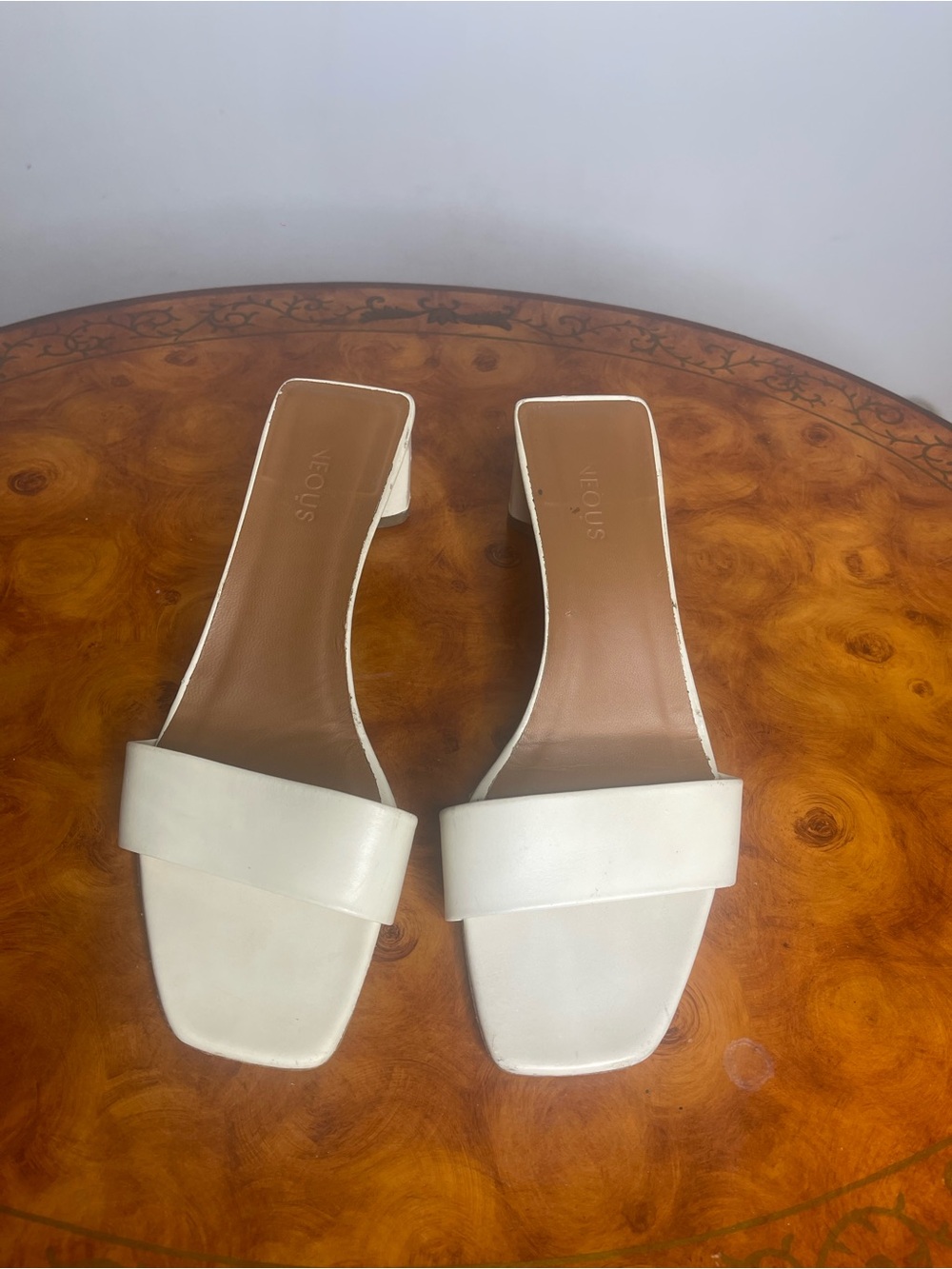 Minimal White Slide Mules with Low Block Heel